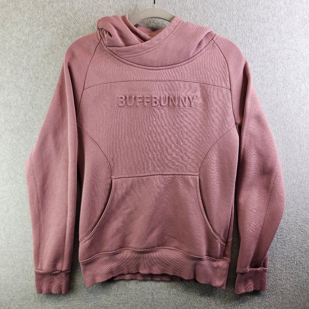 Buff Bunny Hoodie Womens M Pink Beyond Cowlneck Embossed Spellout Thumbholes